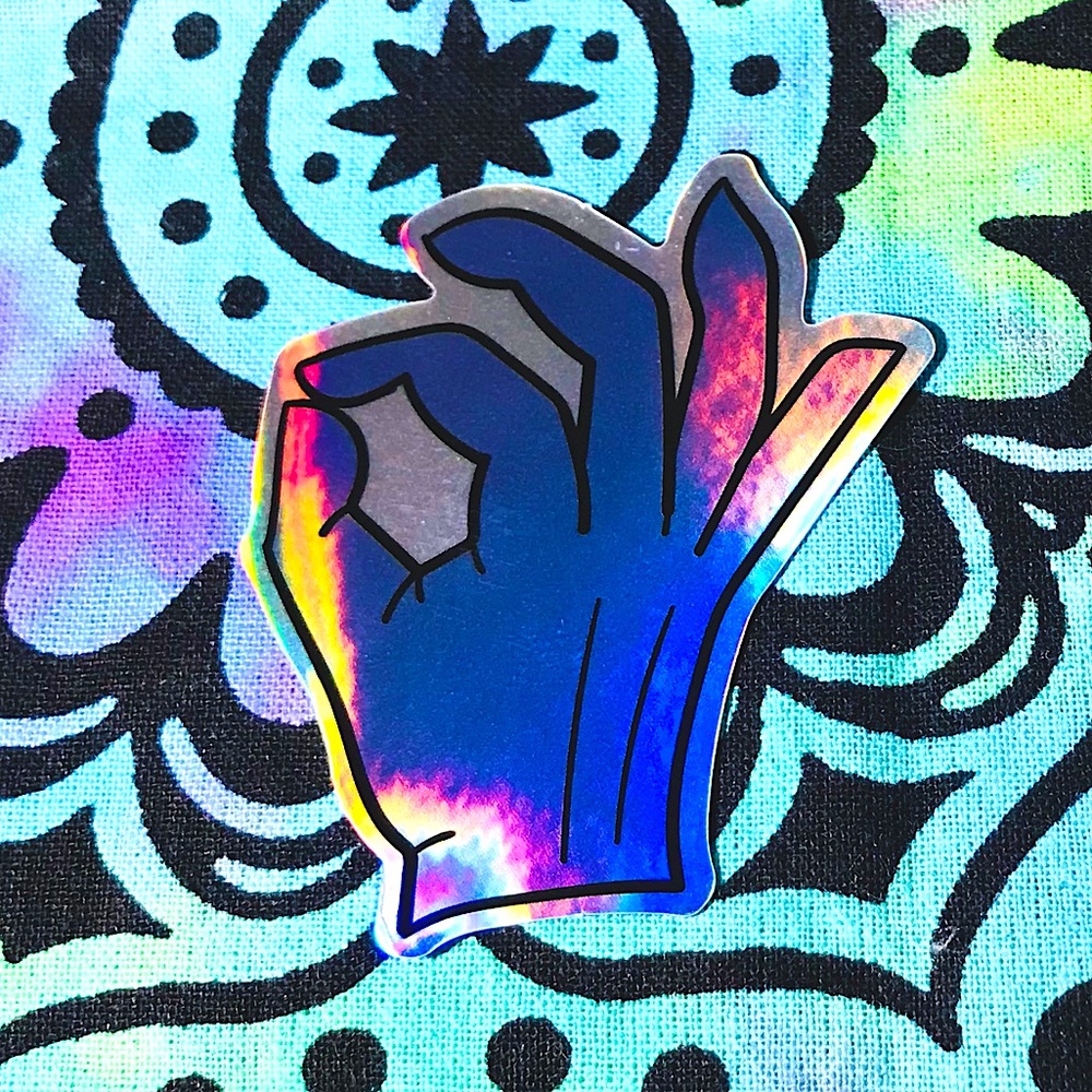 OK Hand Metallic Prismatic Reflective Single Decor Sticker